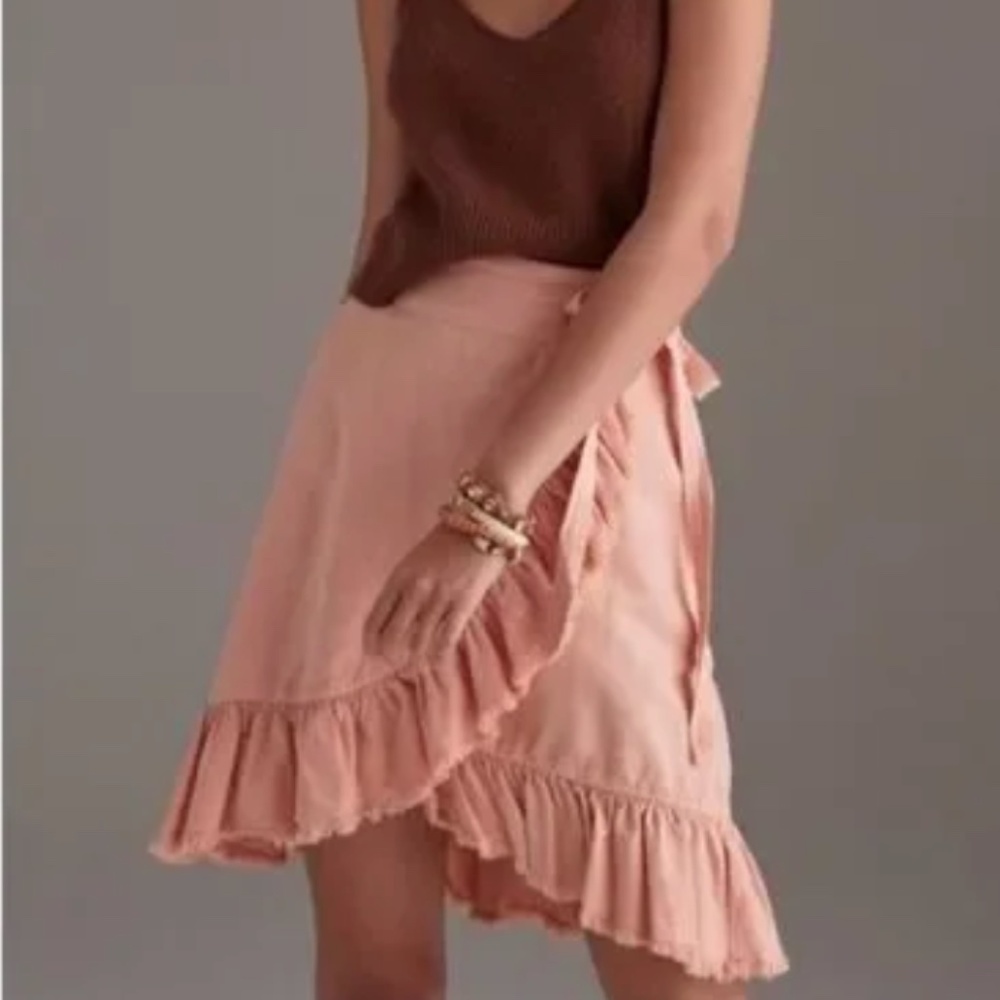 Anthropologie Pink Ruffle Wrap Mini Skirt